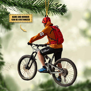 Personalized Mountain Biking Ornament, Custom Name Acrylic Flat Ornament For Biker