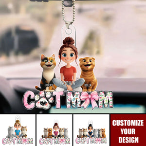 Cartoon Cat Mom Sitting - Personalized Acrylic Ornament, Gift For Cat Moms