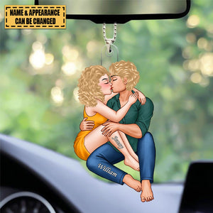 Christmas Couple Embrace & Kiss Gift For Him For Her Personalized Acrylic Car Ornament