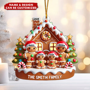Gingerbread Family With Gingerbread House - Personalized Acrylic Christmas Ornament