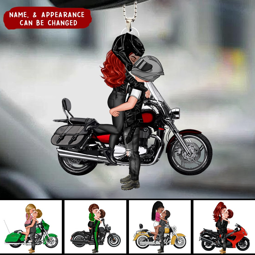 Kissing Doll Motorcycle Couple - Personalized Ornament