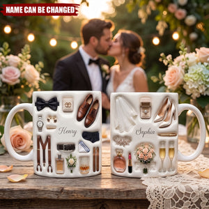 Custom Name Bride/Groom Ceramic Mug, Wedding Mugs, Bachelor Party