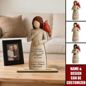Always With You Cardinal & Woman - Personalized Standing Wooden Plaque, Memorial Sympathy Gift
