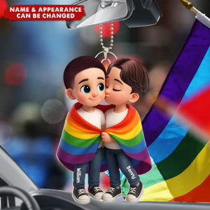 Pride Month LGBT Couple Love Is Love Personalized Acrylic Car Ornament