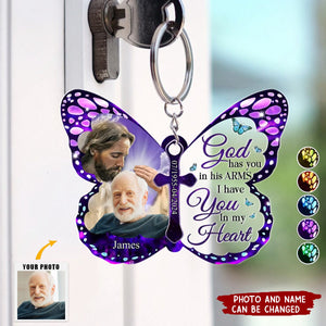 Custom Photo God Has You In His Arms - Memorial Personalized Keychain