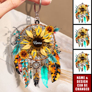 Sunflowers Dreamcatcher - Personalized Acrylic Keychain - Gift For Grandma, Mom