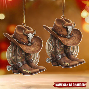 Personalized Western Boots and Hat Ornament with Name, Rodeo Lover Decor