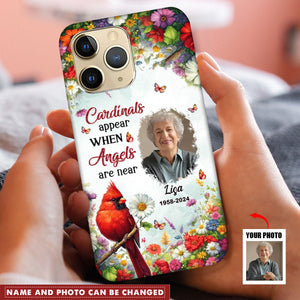 Memorial Red Cardinal Floral Upload Photo, Cardinals Appear When Angels Are Near Personalized Phone Case