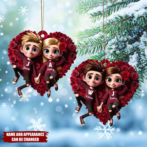 Rose Heart Couple - Personalized Christmas Acrylic Ornament, Valentine's Day Gift for her, Gift for him