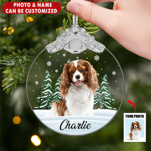 Custom Photo Always In My Heart - Personalized Pet Christmas Memorial Glass Ornament