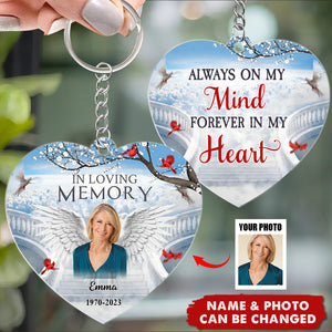 Memorial Upload Photo Wings Heaven, Those We Love Don't Go Away They Walk Beside Us Everyday Personalized Keychain