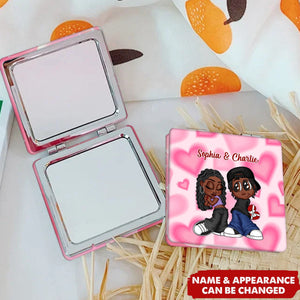 Y2K Couple Personalized Square Compact Mirror, Gift For Him, For Her