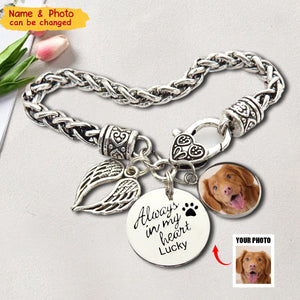 Pet Memorial Bracelet - Dog / Cat Sympathy Gift - Pet Loss Gifts - Pet Portrait Custom Gift Forever In Heart