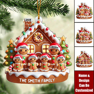 Gingerbread Family With Gingerbread House - Personalized Acrylic Christmas Ornament