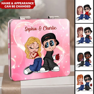 Y2K Couple Personalized Square Compact Mirror, Gift For Him, For Her