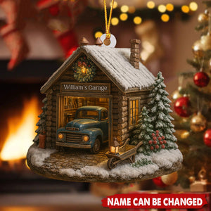 Welcome To Garage With Vintage Truck And Christmas Trees - Personalized Wooden Ornament