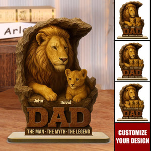 Lion Dad And Kids Personalized 2-Layered Standing Wooden Plaque