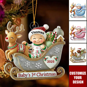 Baby First Christmas Newborn On Sleigh Keepsake Personalized Acrylic Ornament
