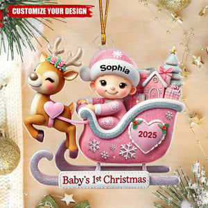 Baby First Christmas Newborn On Sleigh Keepsake Personalized Acrylic Ornament
