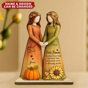 Fall Season Besties Sisters Personalized Standing Wooden Plaque