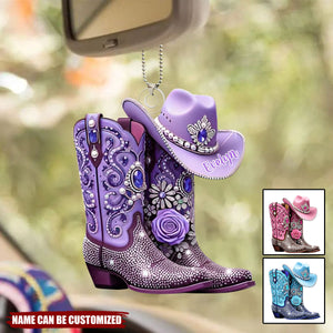 Cowgirl Boots - Personalized Acrylic Car Ornament