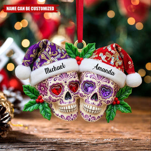 Christmas Dia de Los Muertos Skull Couple - Personalized Acrylic Ornament