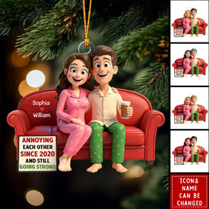 Cartoon Couple Annoying Each Other - Personalized Acrylic Ornament - Christmas Gift for him, Gift for her