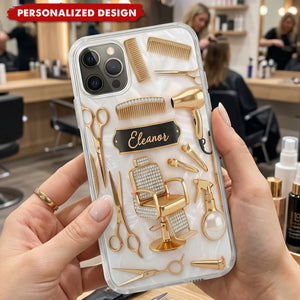 Custom Name Hairstylist 3D Clear Phone Case, Personalized Gift For Hairdresser