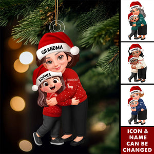 Christmas Grandma Hugging Grandkid - Personalized Acrylic Ornament