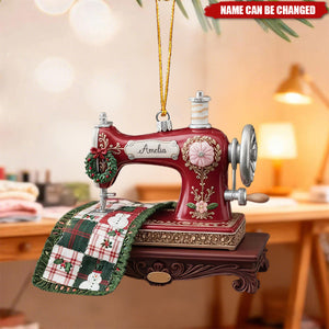 Personalized Sewing Machine Acrylic Ornament, Quilter Christmas Tree Ornament, Quilting Studio Ornament Tree Decor