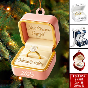 Ring Box Couple Engagement - Personalized Acrylic Ornament, Proposal Keepsake, Engagement Gift