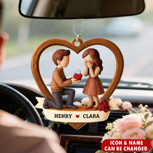 Couple Marriage Proposal - Personalized Acrylic Car Ornament - Newly Engaged Gift, "She Said Yes!"
