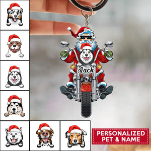Personalized Christmas Santa And Dog Keychain