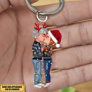 Christmas Couple Kissing With Light String Personalized Acrylic Keychain