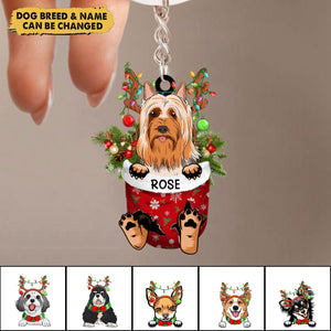 Personalized Dog In Snow Pocket Keychain