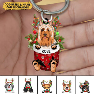 Personalized Dog In Snow Pocket Keychain