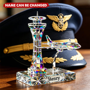 Personalized Airplane Tower Acrylic Plaque, Custom Name Aircraft Keepsake