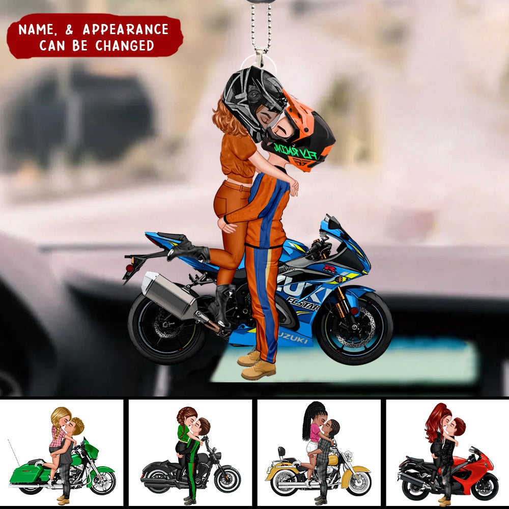 Kissing Doll Motorcycle Couple - Personalized Ornament