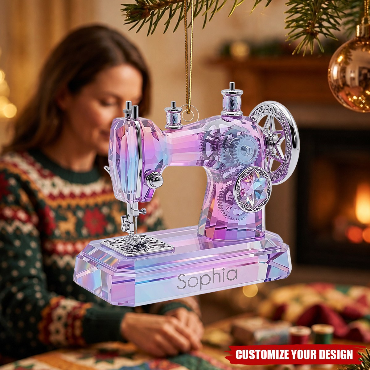 Personalized Sewing Machine Ornament, Custom Seamstress Gift, Tailor Christmas Keepsake