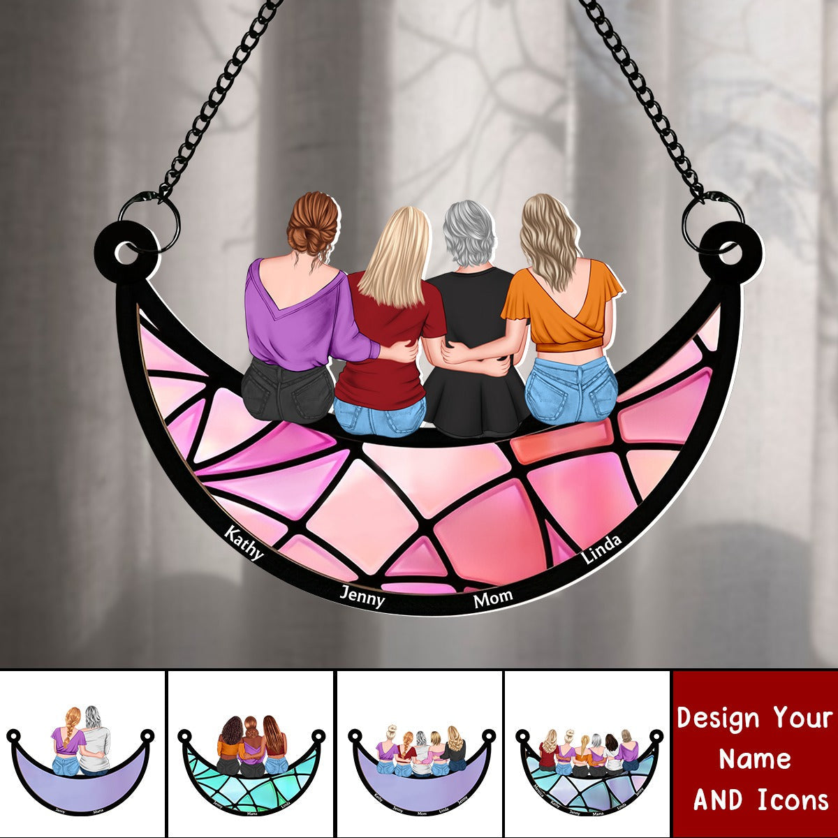 Mother & Daughter On The Moon - Personalized Window Hanging Suncatcher Ornament