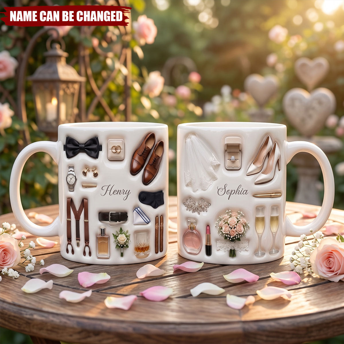 Custom Name Bride/Groom Ceramic Mug, Wedding Mugs, Bachelor Party