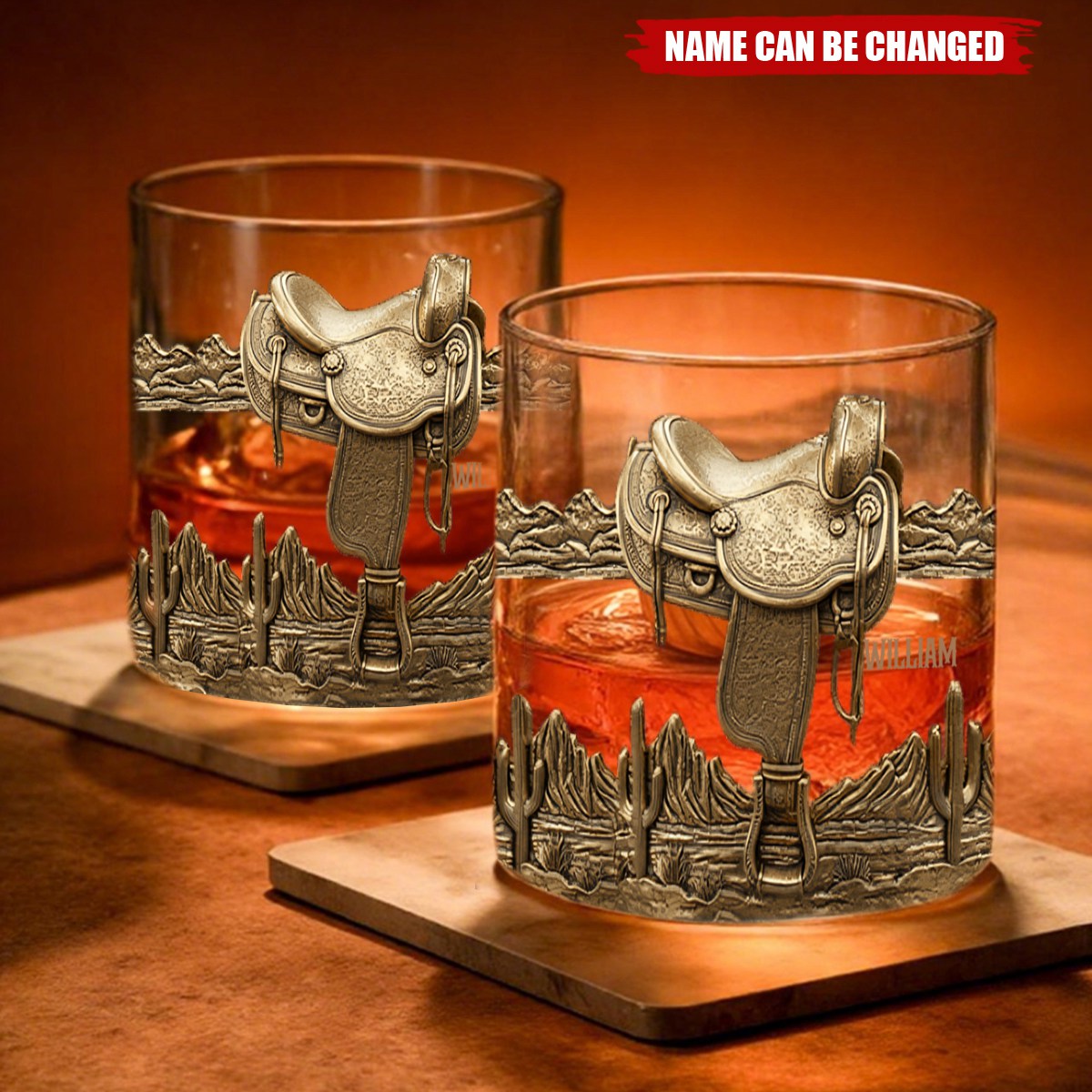 Horseshoe And Saddle - Personalized Horse Whiskey Glas