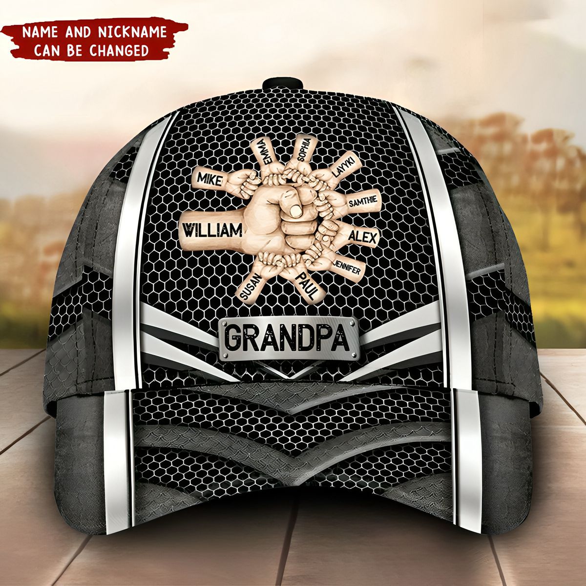 Grandpa Daddy Papa Hands To Hands Kids Metal Pattern Personalized Classic Cap