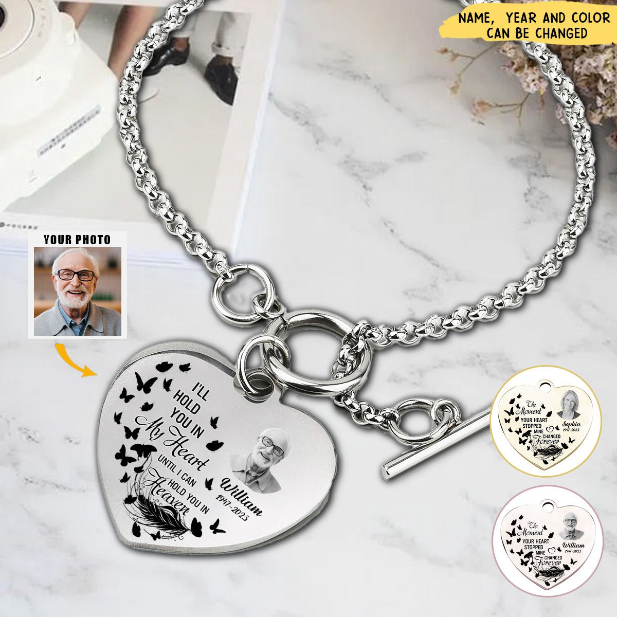 Personalized Memorial Upload Photo, I'll Hold You In My Heart Until I Can Hold You In Heaven Heart Bracelet