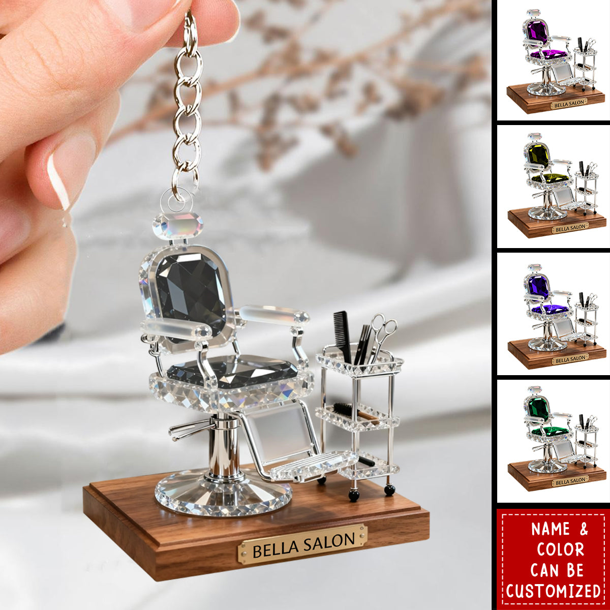 Salon Barber Chair - Personalized Acrylic Keychain, Gift for Hairstylist, Barber, Beauty Lover