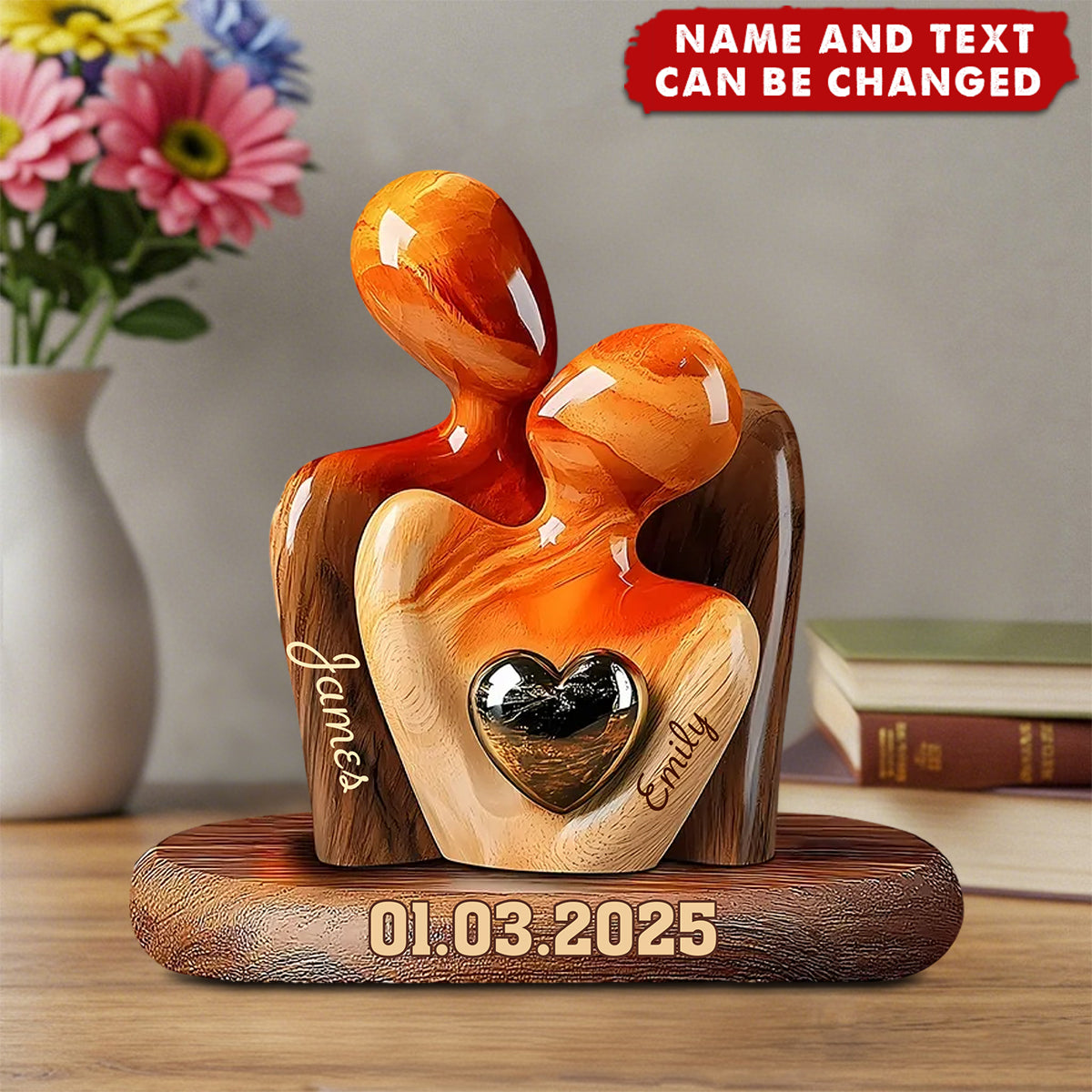 Elegant Couple Statue with Heart Inlay - Personalized Custom Shaped Acrylic Plaque, Gift for Couple