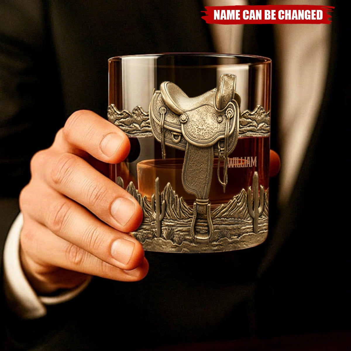 Horseshoe And Saddle - Personalized Horse Whiskey Glas