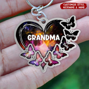 Personalized Nebula Butterfly On Heart Acrylic Keychain