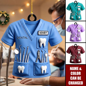 Custom Dental Scrub Uniform Acrylic Ornament - Personalized Dentist Keepsake Gift