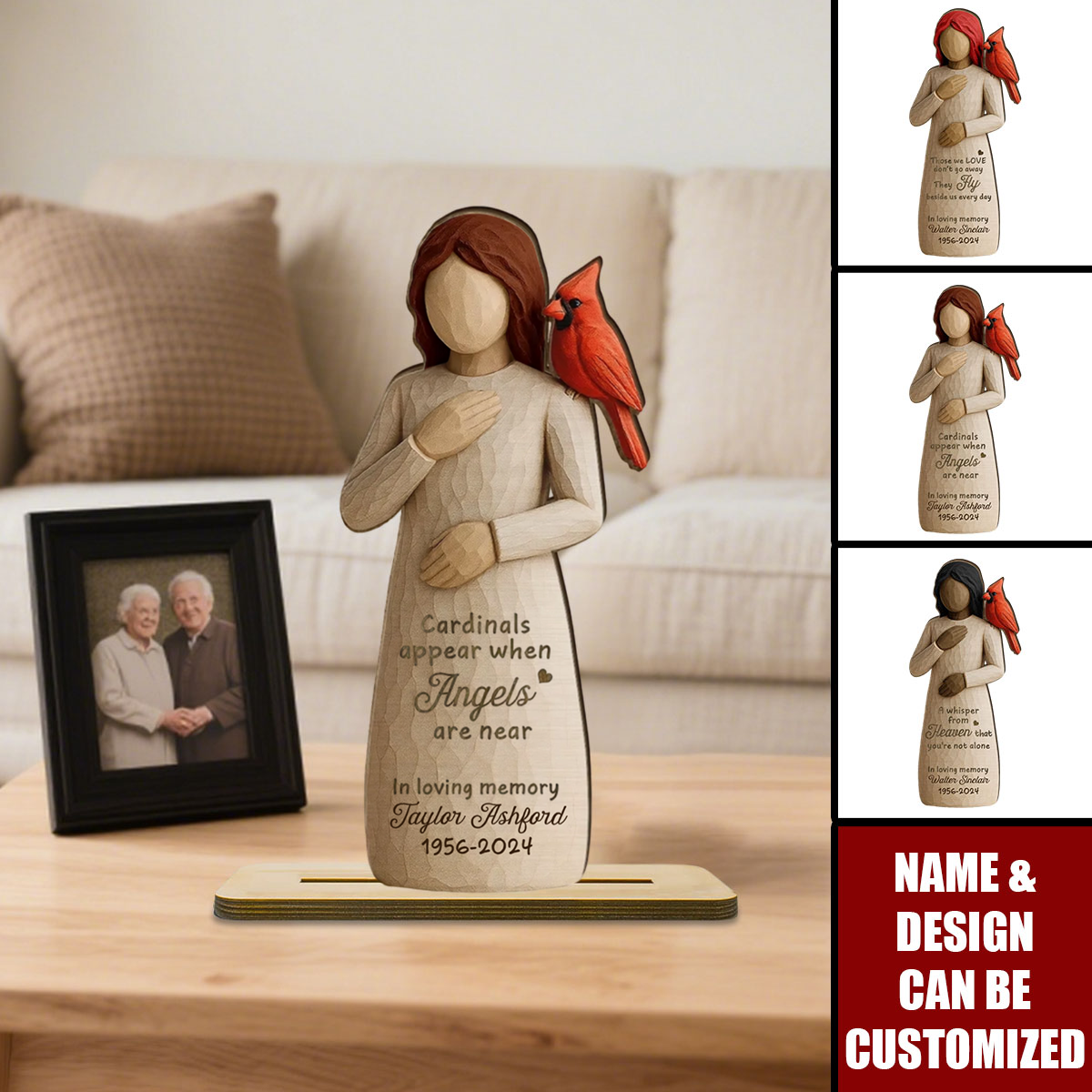 Always With You Cardinal & Woman - Personalized Standing Wooden Plaque, Memorial Sympathy Gift